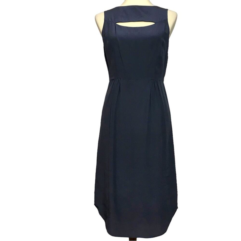 Ulla Johnson Silk Charcoal Grey Beateu Neckline Cut Out Midi Cocktail Dress S